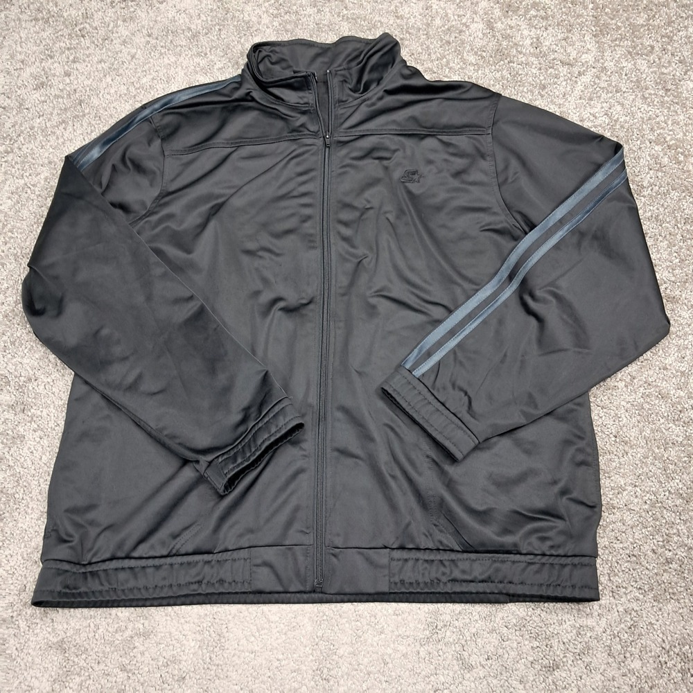 Starter Mens 2XL Black Full Zip Track Jacket‎ Striped Sleeve Athletic RN 52469